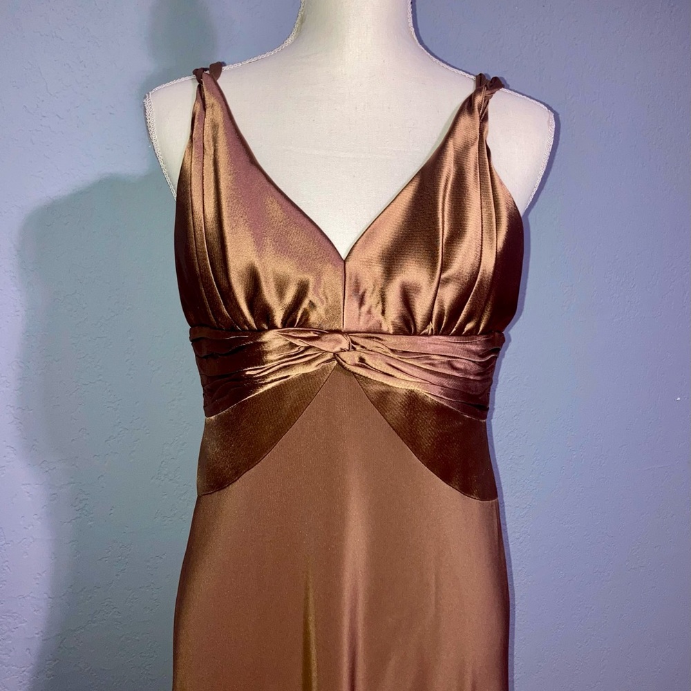 ANNE KLEIN Sleeveless Satin Cocktail Dress in color Cafe Au Lait